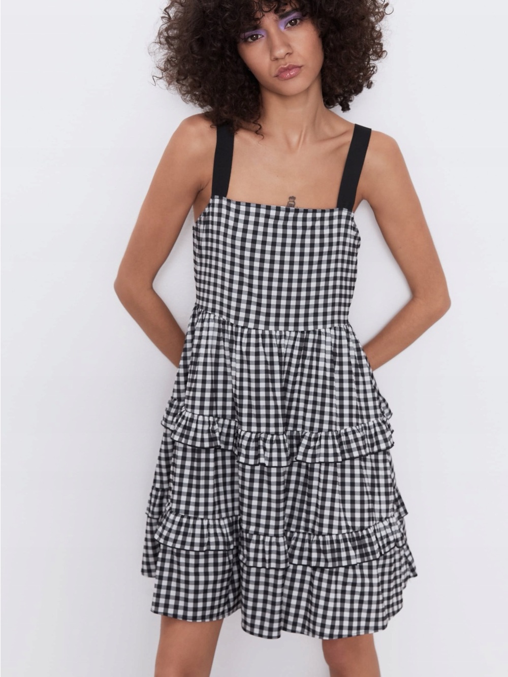Zara Black and White Gingham Dress Large